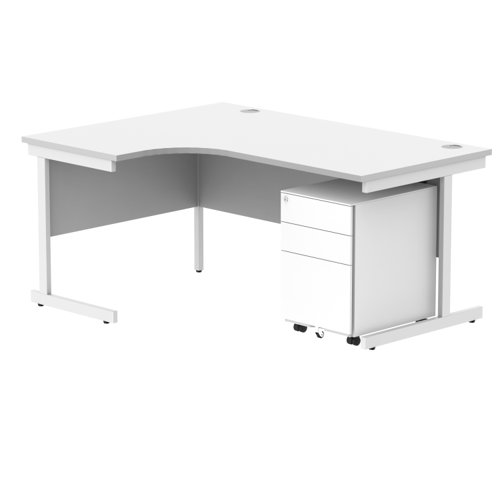 CORE Single Upright Left Hand Radial Desk + Under Desk Steel Pedestal 3 Drawers 1600 X 1200 Arctic White/White