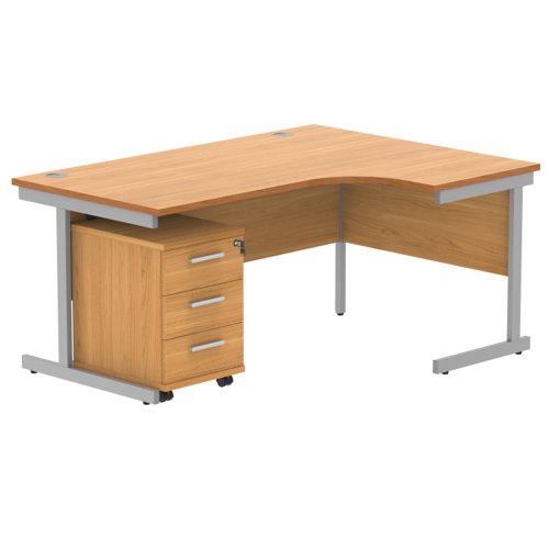 Single Upright Right Hand Radial Desk + 3 Drawer Mobile Under Desk Pedestal 1600 X 1200 Norwegian Beech/Silver