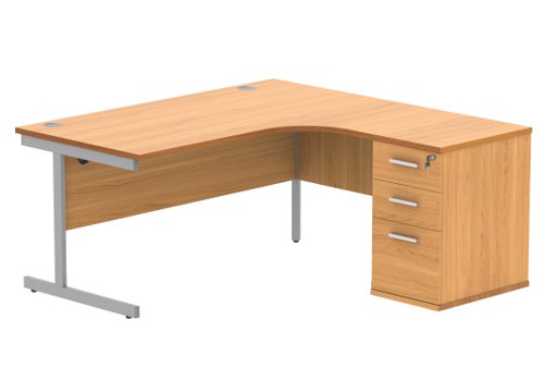 Single Upright Right Hand Radial Desk + Desk High Pedestal 600mm Deep Pedestal 1600 X 1200 Norwegian Beech/Silver