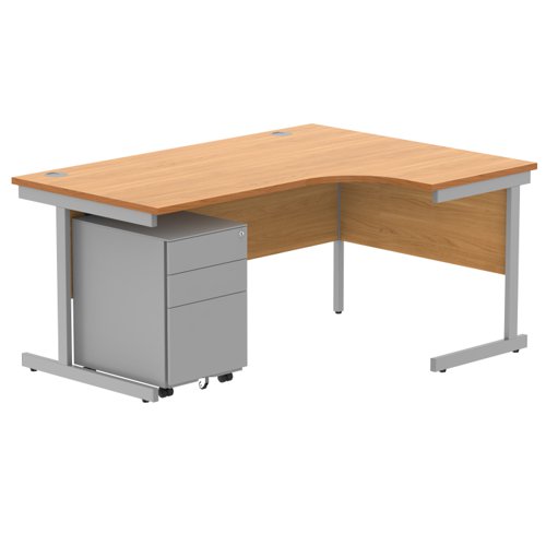 CORE Single Upright Right Hand Radial Desk + Under Desk Steel Pedestal 3 Drawers 1600 X 1200 Norwegian Beech/Silver