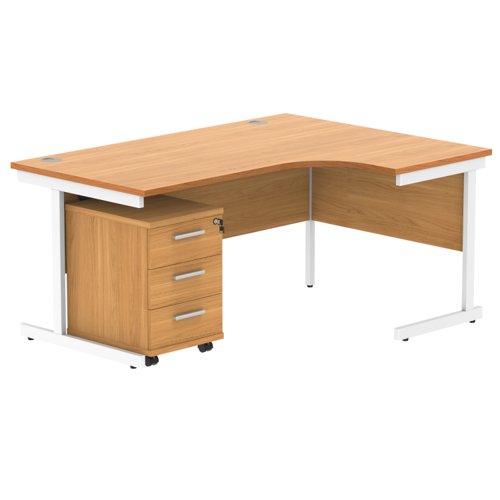 Single Upright Right Hand Radial Desk + 3 Drawer Mobile Under Desk Pedestal 1600 X 1200 Norwegian Beech/White