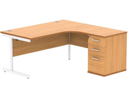 Single Upright Right Hand Radial Desk + Desk High Pedestal 600mm Deep Pedestal 1600 X 1200 Norwegian Beech/White