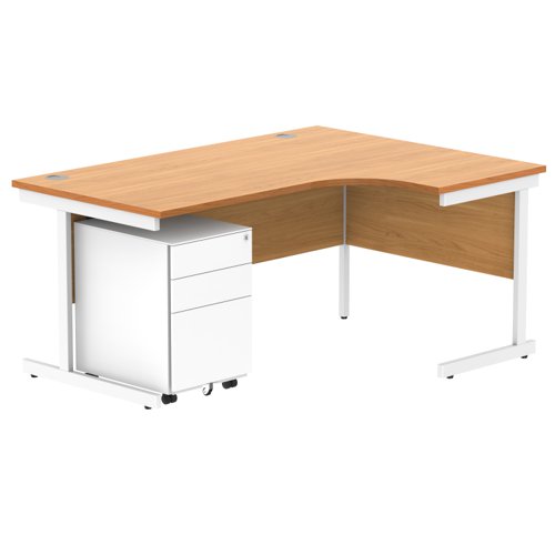 CORE Single Upright Right Hand Radial Desk + Under Desk Steel Pedestal 3 Drawers 1600 X 1200 Norwegian Beech/White