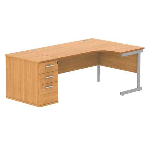 Single Upright Right Hand Radial Desk + Desk High Pedestal 800mm Deep Pedestal 1600 X 1200 Norwegian Beech/Silver