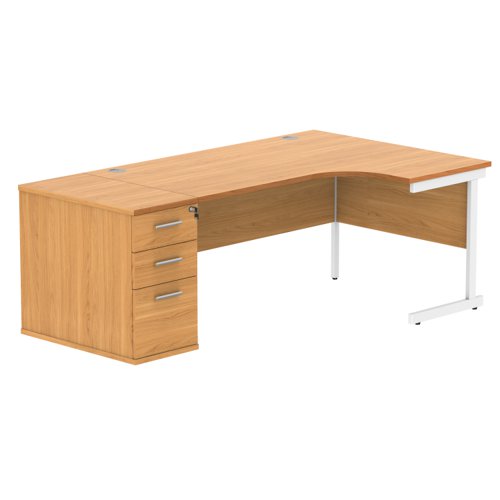 Single Upright Right Hand Radial Desk + Desk High Pedestal 800mm Deep Pedestal 1600 X 1200 Norwegian Beech/White