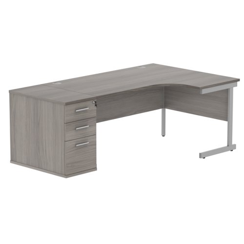 Single Upright Right Hand Radial Desk + Desk High Pedestal 800mm Deep Pedestal 1600 X 1200 Alaskan Grey Oak/Silver