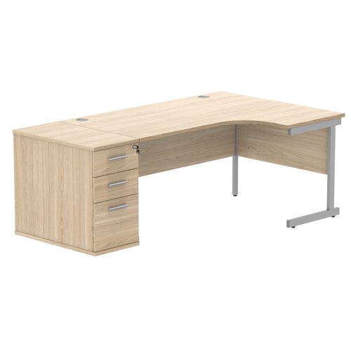Single Upright Right Hand Radial Desk + Desk High Pedestal 800mm Deep Pedestal 1600 X 1200 Canadian Oak/Silver