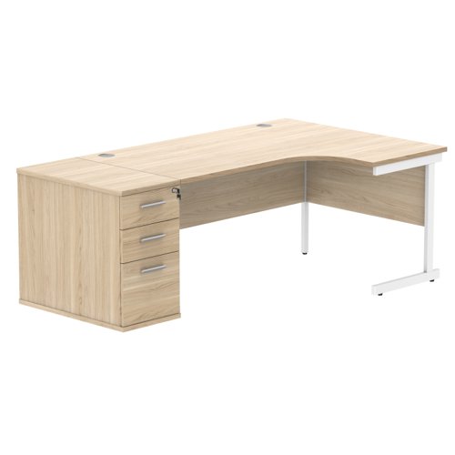 Single Upright Right Hand Radial Desk + Desk High Pedestal 800mm Deep Pedestal 1600 X 1200 Canadian Oak/White