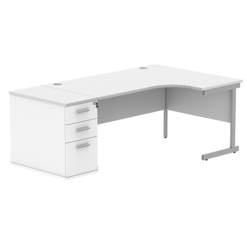 Single Upright Right Hand Radial Desk + Desk High Pedestal 800mm Deep Pedestal 1600 X 1200 Arctic White/Silver