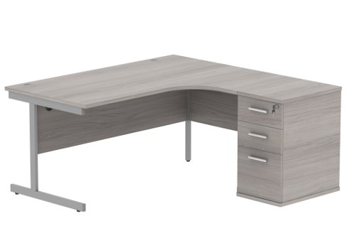 Single Upright Right Hand Radial Desk + Desk High Pedestal