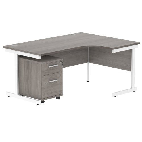 Single Upright Right Hand Radial Desk + 2 Drawer Mobile Under Desk Pedestal (FSC) 1600 X 1200 Alaskan Grey Oak/White