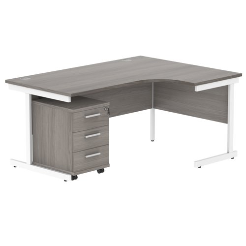 Single Upright Right Hand Radial Desk + 3 Drawer Mobile Under Desk Pedestal 1600 X 1200 Alaskan Grey Oak/White
