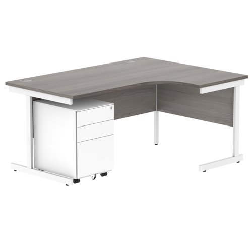 CORE Single Upright Right Hand Radial Desk + Under Desk Steel Pedestal 3 Drawers 1600 X 1200 Alaskan Grey Oak/White