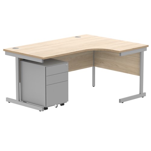 CORE Single Upright Right Hand Radial Desk + Under Desk Steel Pedestal 3 Drawers 1600 X 1200 Canadian Oak/Silver