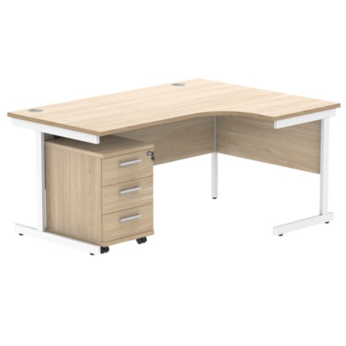 Single Upright Right Hand Radial Desk + 3 Drawer Mobile Under Desk Pedestal 1600 X 1200 Canadian Oak/White