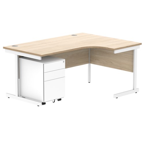 CORE Single Upright Right Hand Radial Desk + Under Desk Steel Pedestal 3 Drawers 1600 X 1200 Canadian Oak/White