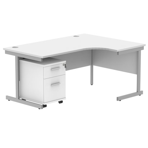 Single Upright Right Hand Radial Desk + 2 Drawer Mobile Under Desk Pedestal 1600 X 1200 Arctic White/Silver
