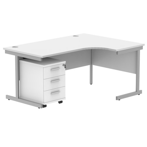 Single Upright Right Hand Radial Desk + 3 Drawer Mobile Under Desk Pedestal 1600 X 1200 Arctic White/Silver