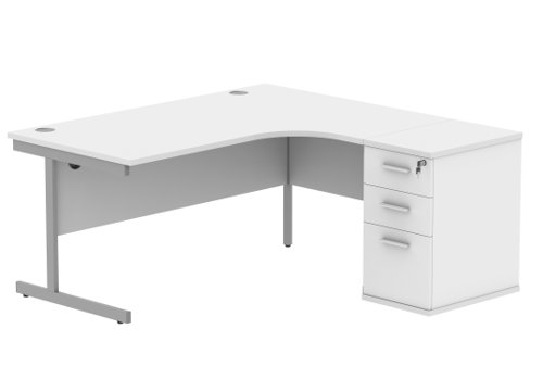 Single Upright Right Hand Radial Desk + Desk High Pedestal 600mm Deep Pedestal 1600 X 1200 Arctic White/Silver