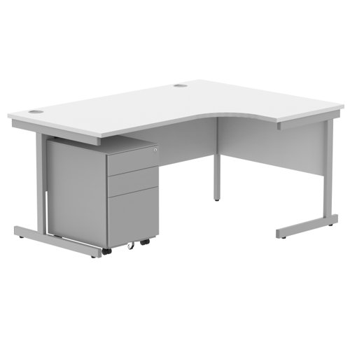 CORE Single Upright Right Hand Radial Desk + Under Desk Steel Pedestal 3 Drawers 1600 X 1200 Arctic White/Silver