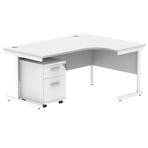 Single Upright Right Hand Radial Desk + 2 Drawer Mobile Under Desk Pedestal 1600 X 1200 Arctic White/White