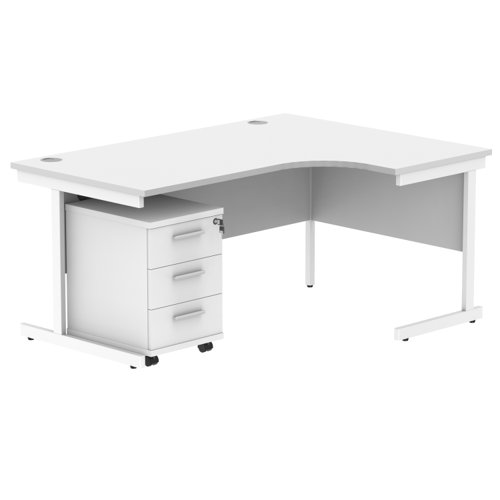 Single Upright Right Hand Radial Desk + 3 Drawer Mobile Under Desk Pedestal 1600 X 1200 Arctic White/White