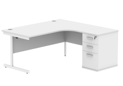 Single Upright Right Hand Radial Desk + Desk High Pedestal 600mm Deep Pedestal 1600 X 1200 Arctic White/White