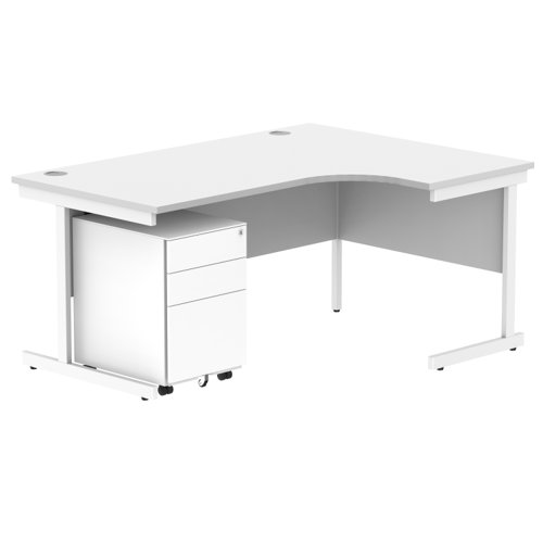 CORE Single Upright Right Hand Radial Desk + Under Desk Steel Pedestal 3 Drawers 1600 X 1200 Arctic White/White