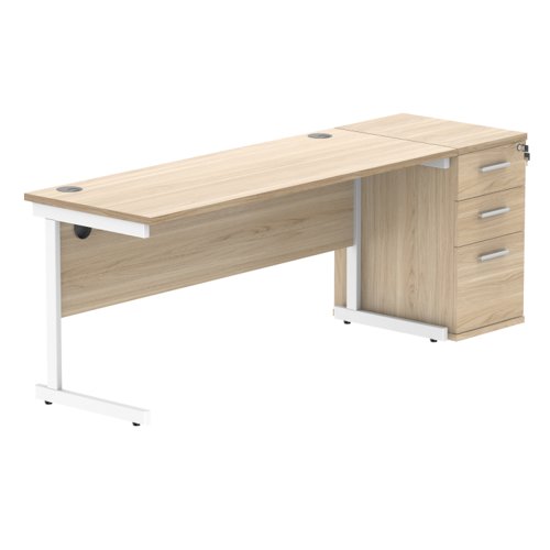 Single Upright Rectangular Desk + Desk High Pedestal (FSC) 1600 X 600 Canadian Oak/White
