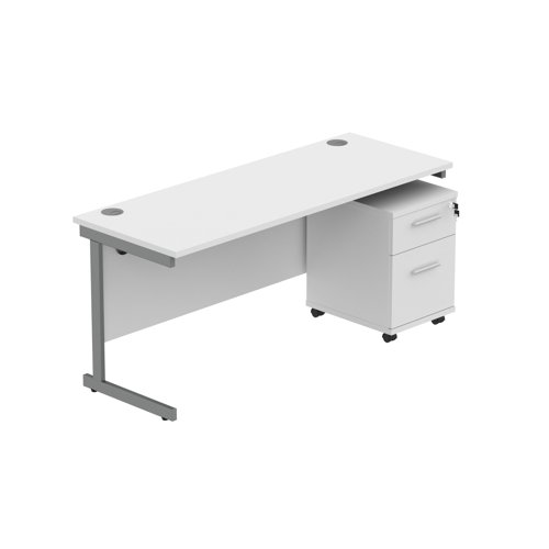 Single Upright Rectangular Desk + 2 Drawer Mobile Under Desk Pedestal  1600 X 600 Arctic White/Graphite