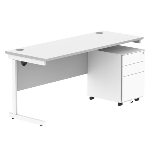 CORE Single Upright Rectangular Desk + Under Desk Steel Pedestal 3 Drawers (FSC) 1600 X 600 Arctic White/White