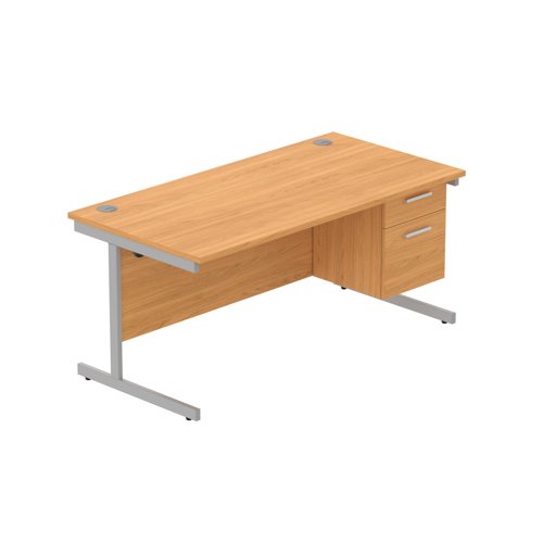 Office Rectangular Desk with Steel Single Upright Cantilever Legs + 2 Drawer Fixed Pedestal (FSC) 1600X800 Norwegian Beech/Silver