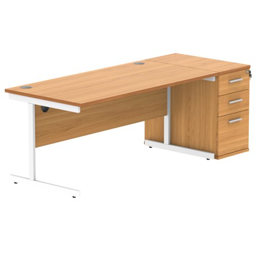 Single Upright Rectangular Desk + Desk High Pedestal (FSC) 1600 X 800 Norwegian Beech/White