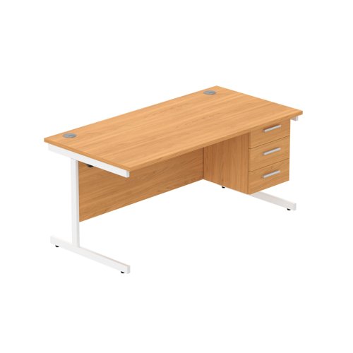 Office Rectangular Desk with Steel Single Upright Cantilever Legs + 3 Drawer Fixed Pedestal  1600X800 Norwegian Beech/White