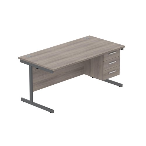 Office Rectangular Desk with Steel Single Upright Cantilever Legs + 3 Drawer Fixed Pedestal  1600X800 Alaskan Grey Oak/Graphite
