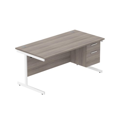 Office Rectangular Desk with Steel Single Upright Cantilever Legs + 2 Drawer Fixed Pedestal (FSC) 1600X800 Alaskan Grey Oak/White