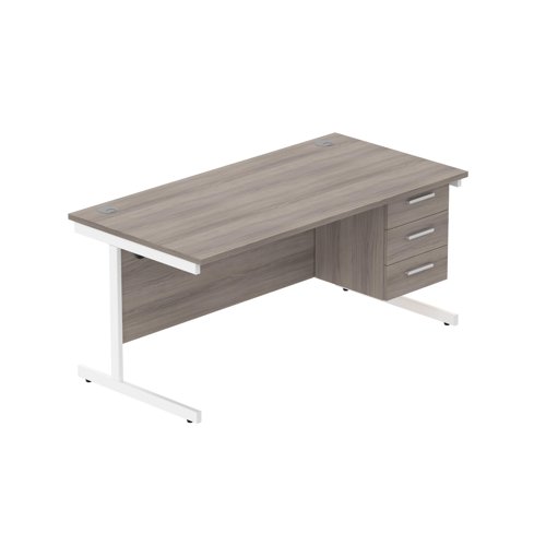 Office Rectangular Desk with Steel Single Upright Cantilever Legs + 3 Drawer Fixed Pedestal  1600X800 Alaskan Grey Oak/White