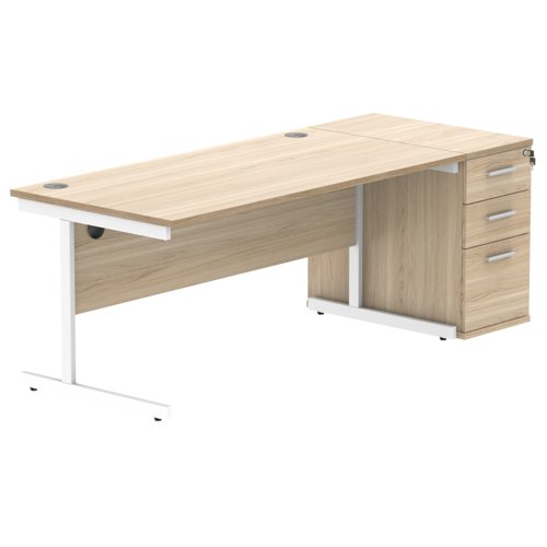 Single Upright Rectangular Desk + Desk High Pedestal (FSC) 1600 X 800 Canadian Oak/White