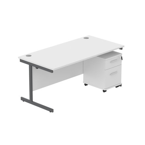 Single Upright Rectangular Desk + 2 Drawer Mobile Under Desk Pedestal  1600 X 800 Arctic White/Graphite