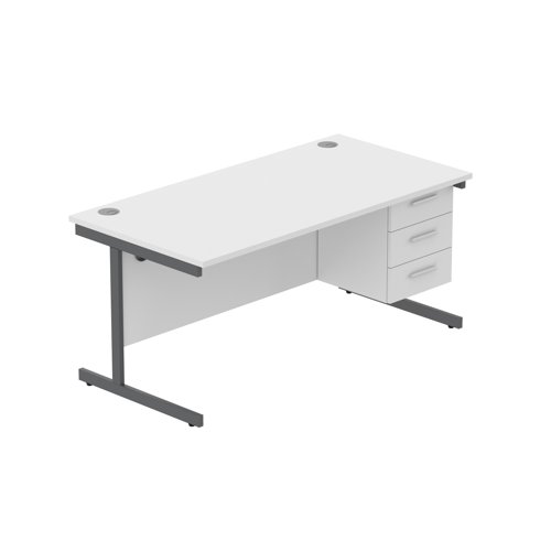 Office Rectangular Desk with Steel Single Upright Cantilever Legs + 3 Drawer Fixed Pedestal  1600X800 Arctic White/Graphite