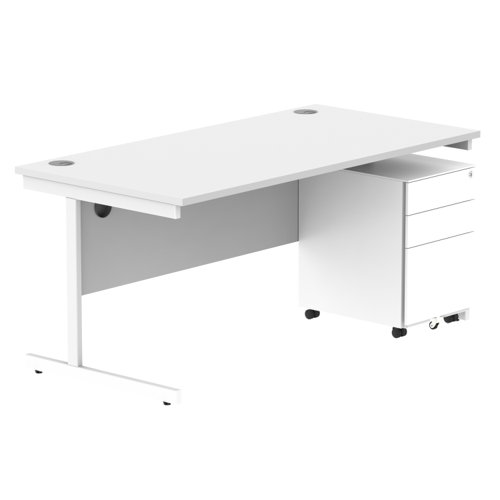 CORE Single Upright Rectangular Desk + Under Desk Steel Pedestal 3 Drawers 1600 X 800 Arctic White/White
