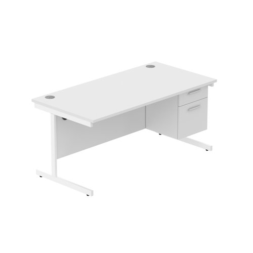 Office Rectangular Desk with Steel Single Upright Cantilever Legs + 2 Drawer Fixed Pedestal  1600X800 Arctic White/White