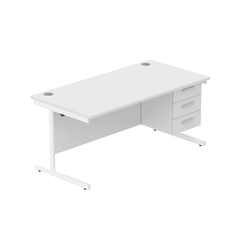 Office Rectangular Desk with Steel Single Upright Cantilever Legs + 3 Drawer Fixed Pedestal  1600X800 Arctic White/White