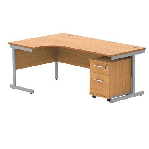 Single Upright Left Hand Radial Desk + 2 Drawer Mobile Under Desk Pedestal 1800 X 1200 Norwegian Beech/Silver