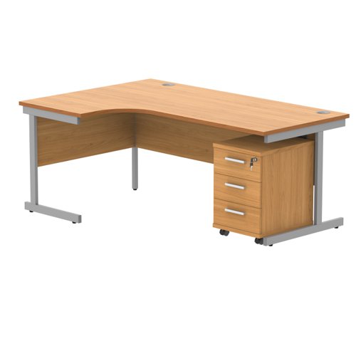 Single Upright Left Hand Radial Desk + 3 Drawer Mobile Under Desk Pedestal 1800 X 1200 Norwegian Beech/Silver