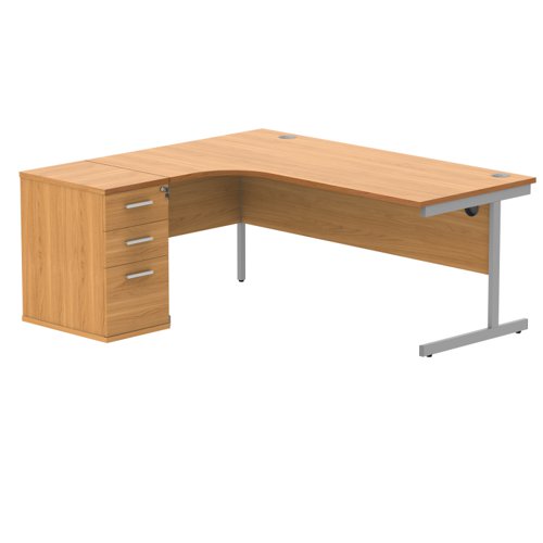Single Upright Left Hand Radial Desk + Desk High Pedestal (FSC) 600mm Deep Pedestal 1800 X 1200 Norwegian Beech/Silver