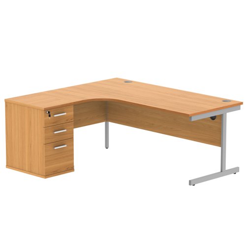 Single Upright Left Hand Radial Desk + Desk High Pedestal 600mm Deep Pedestal 1800 X 1200 Norwegian Beech/Silver