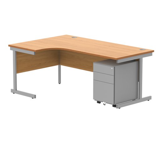 CORE Single Upright Left Hand Radial Desk + Under Desk Steel Pedestal 3 Drawers 1800 X 1200 Norwegian Beech/Silver