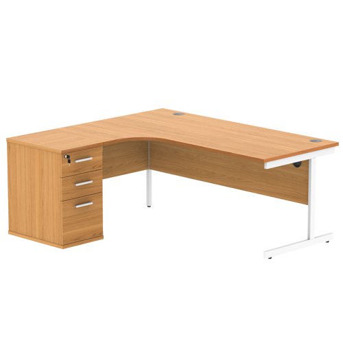 Single Upright Left Hand Radial Desk + Desk High Pedestal (FSC) 600mm Deep Pedestal 1800 X 1200 Norwegian Beech/White
