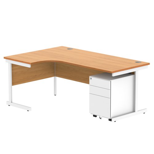 CORE Single Upright Left Hand Radial Desk + Under Desk Steel Pedestal 3 Drawers 1800 X 1200 Norwegian Beech/White